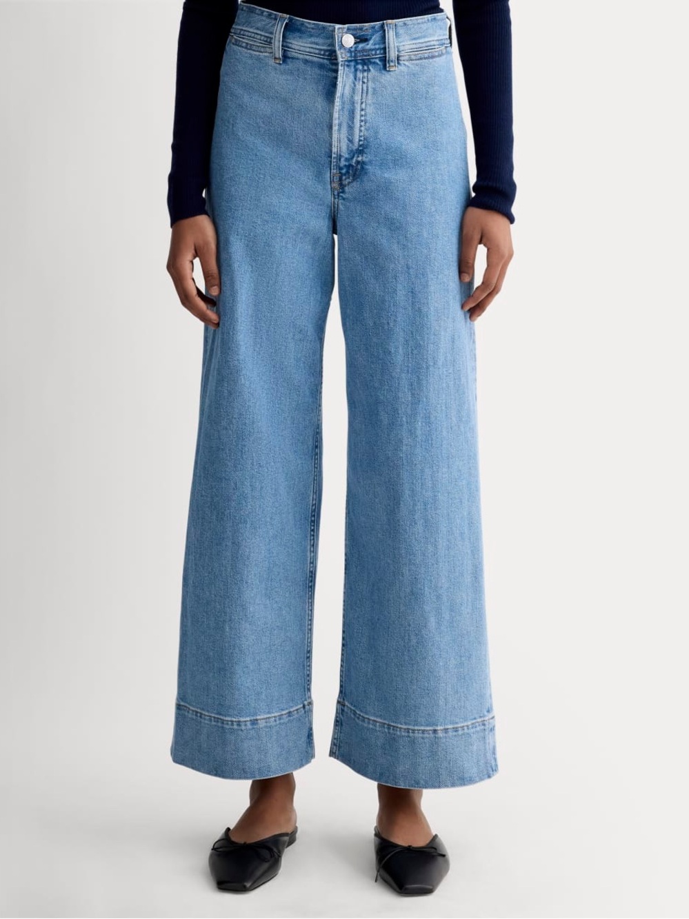 Everlane The Mariner Cropped Jean - High-Rise Blue Wide-Leg Jeans